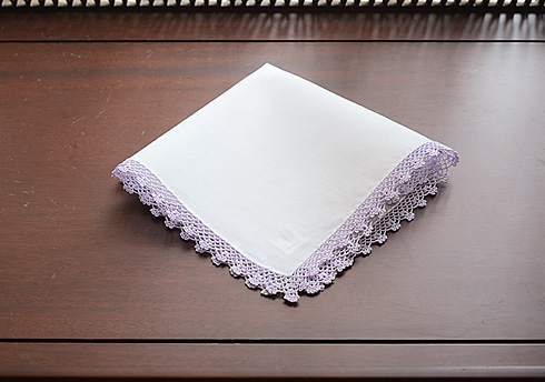 Cotton handkerchief. Lavender God colored Lace trimmed - Click Image to Close